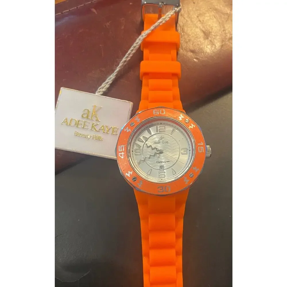 NEW Women's Adee Kaye of Beverly Hills Watch, Date Window, Orange Resin